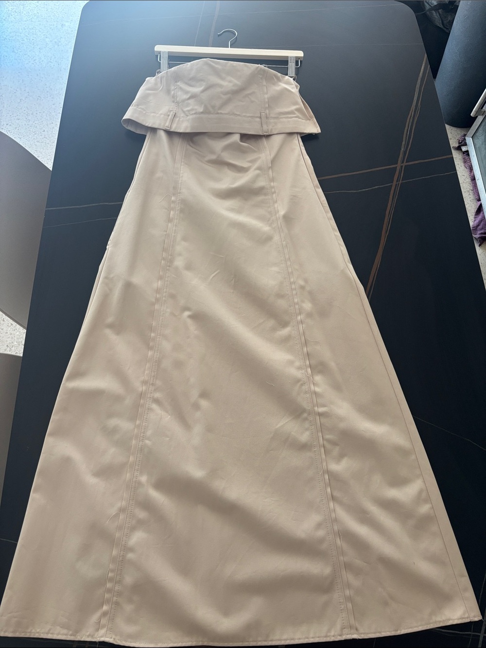 Strapless Long Maxi Dress in Light Beige 100% cotton. With pockets. Side zipper